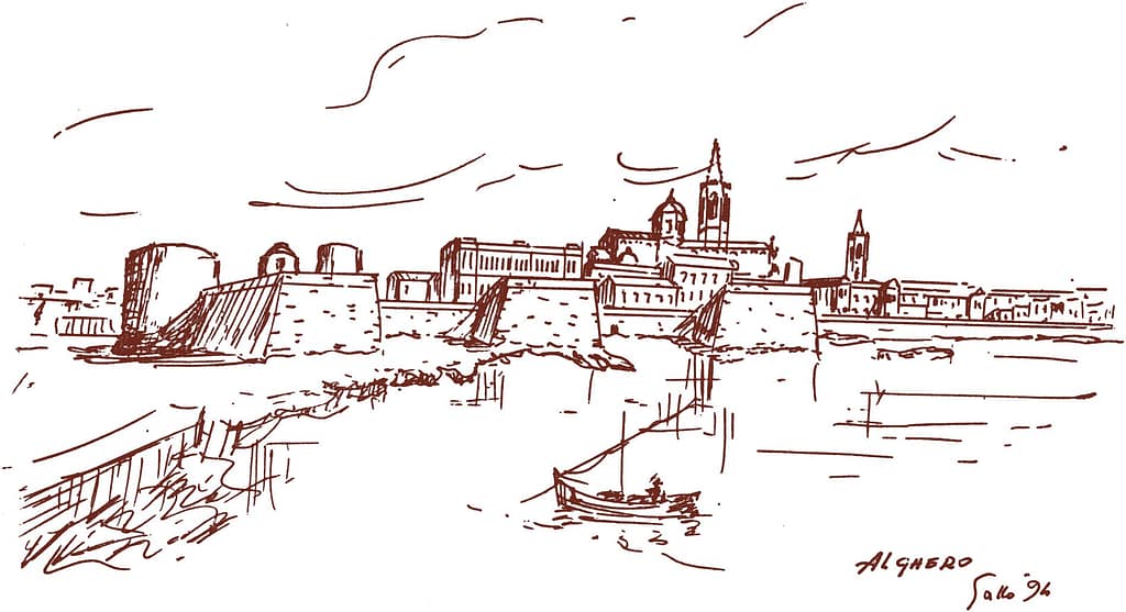Schizzo dei bastioni e del porto di Alghero realizzato da don Gallo.